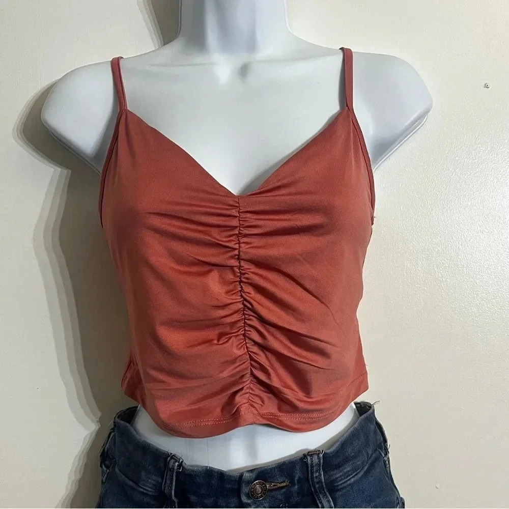 SHEIN Salmon/coral  crop ruched tank top size medium